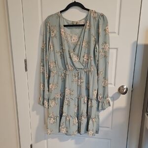 Inspired Hearts Sage Floral Long Sleeve Dress